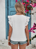 Ruffled V-Neck Cap Sleeve Blouse - Trendsi