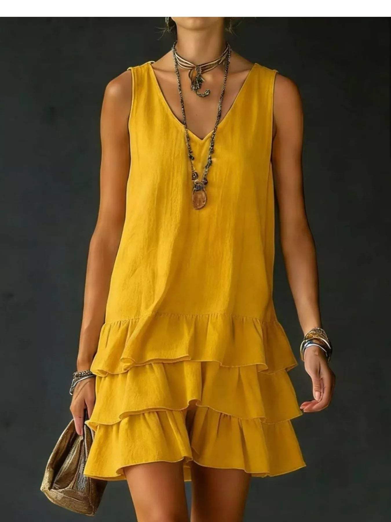 Full Size Ruffled Hem V-Neck Sleeveless Dress Plus Size - Trendsi - Flyclothing LLC