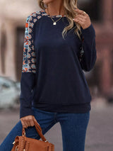 Printed Raglan Sleeve Round Neck T-Shirt - Trendsi - Flyclothing LLC