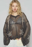 POL Star Openwork Long Sleeve Hooded Knit Cover Up - Trendsi