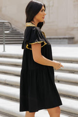 Sequin Half Button Short Sleeve Dress - Trendsi - Flyclothing LLC