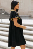 Sequin Half Button Short Sleeve Dress - Trendsi - Flyclothing LLC