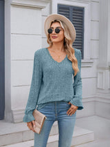 Lace Detail V-Neck Long Sleeve T-Shirt - Trendsi - Flyclothing LLC