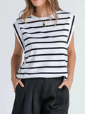 Florira Striped Round Neck Cap Sleeve T-Shirt - Trendsi