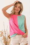 BiBi Slub Terry Color Block Twisted Top - Trendsi - Flyclothing LLC