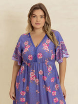 Plus Size Printed V-Neck Flutter Sleeve Dress - Trendsi - Flyclothing LLC