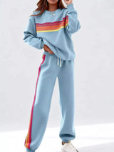 Striped Round Neck Sweatshirt and Pants Set - Trendsi - Flyclothing LLC