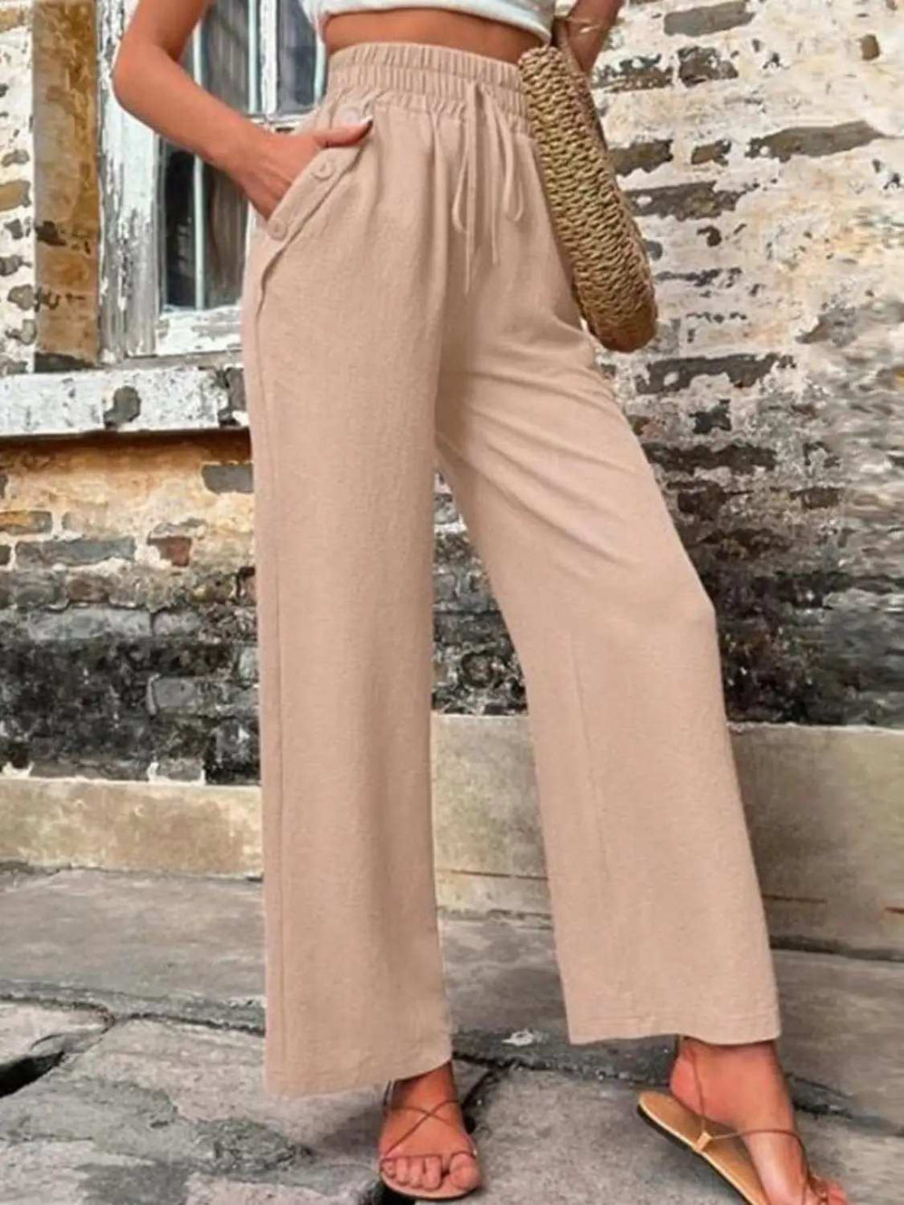 Tied High Waist Wide Leg Pants with Pockets - Trendsi - Flyclothing LLC