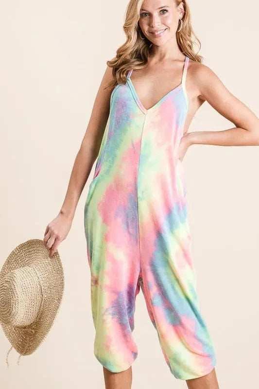 BiBi Tie Dye French Terry Mid-Length Casual Jumpsuit - Trendsi - Flyclothing LLC