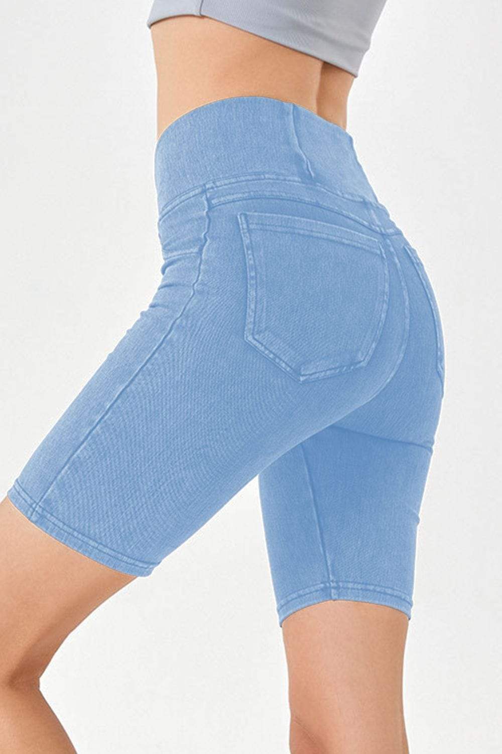 Basic Bae Asymmetrical Waist Denim Shorts with Pockets - Trendsi - Flyclothing LLC