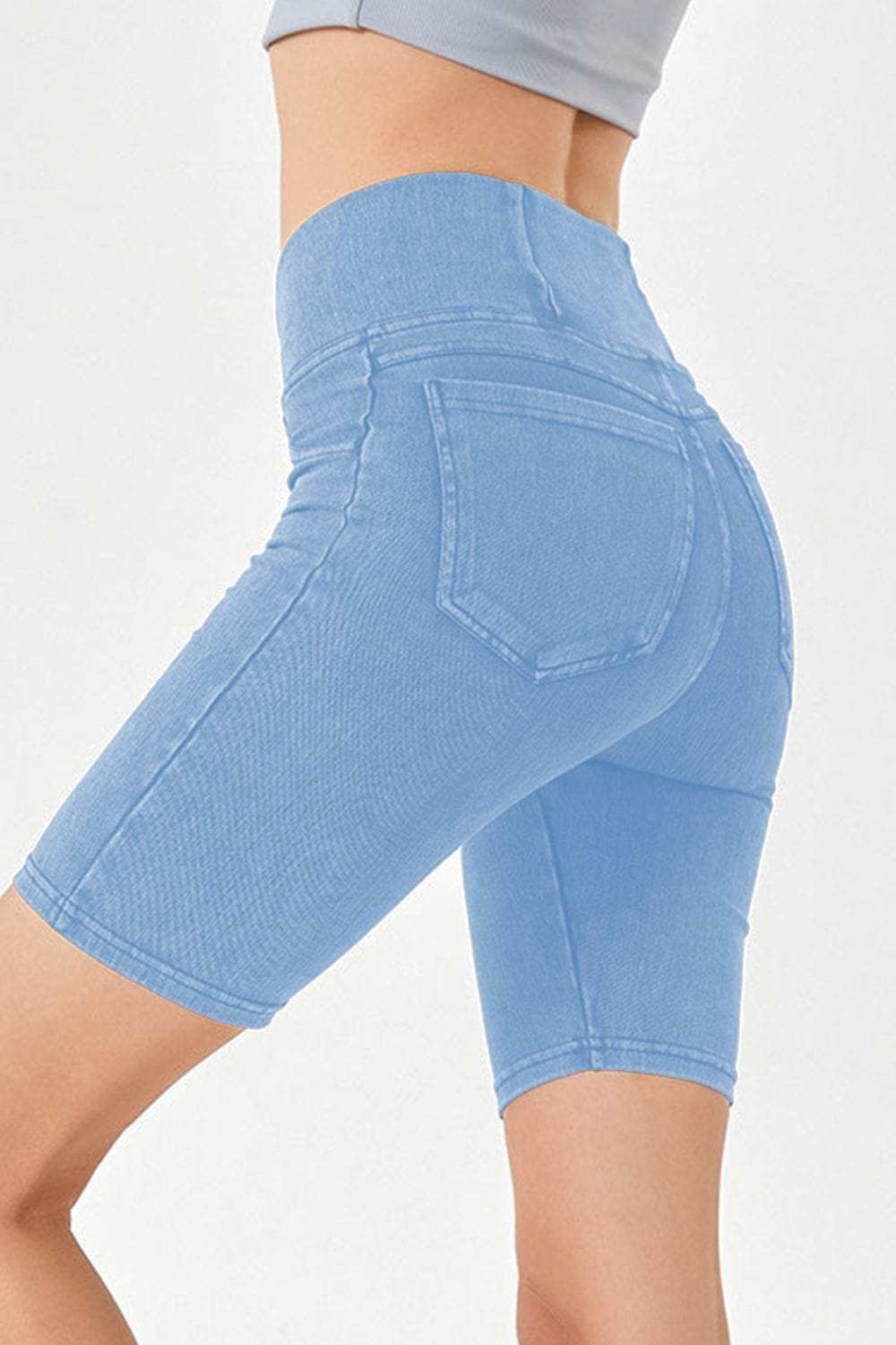 Basic Bae Asymmetrical Waist Denim Shorts with Pockets - Trendsi - Flyclothing LLC