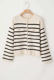 Striped Button Up Round Neck Cardigan - Trendsi - Flyclothing LLC