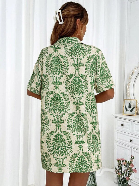 Printed Button Up Top and Shorts Set - Trendsi