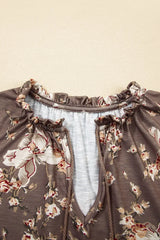Floral Print Tassel Tie Split Neck Short Sleeve Blouse - Trendsi - Flyclothing LLC