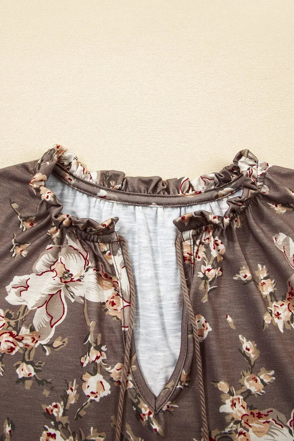 Floral Print Tassel Tie Split Neck Short Sleeve Blouse - Trendsi - Flyclothing LLC