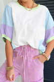 Color Block Patchwork Half Sleeve Oversized T Shirt - Trendsi - Flyclothing LLC