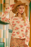 BiBi Floral Print Washed Waffle Thermal Top With Thumb - Trendsi - Flyclothing LLC