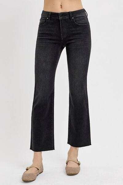 RISEN Tummy Control Mid Rise Crop Straight Jeans - Trendsi - Flyclothing LLC