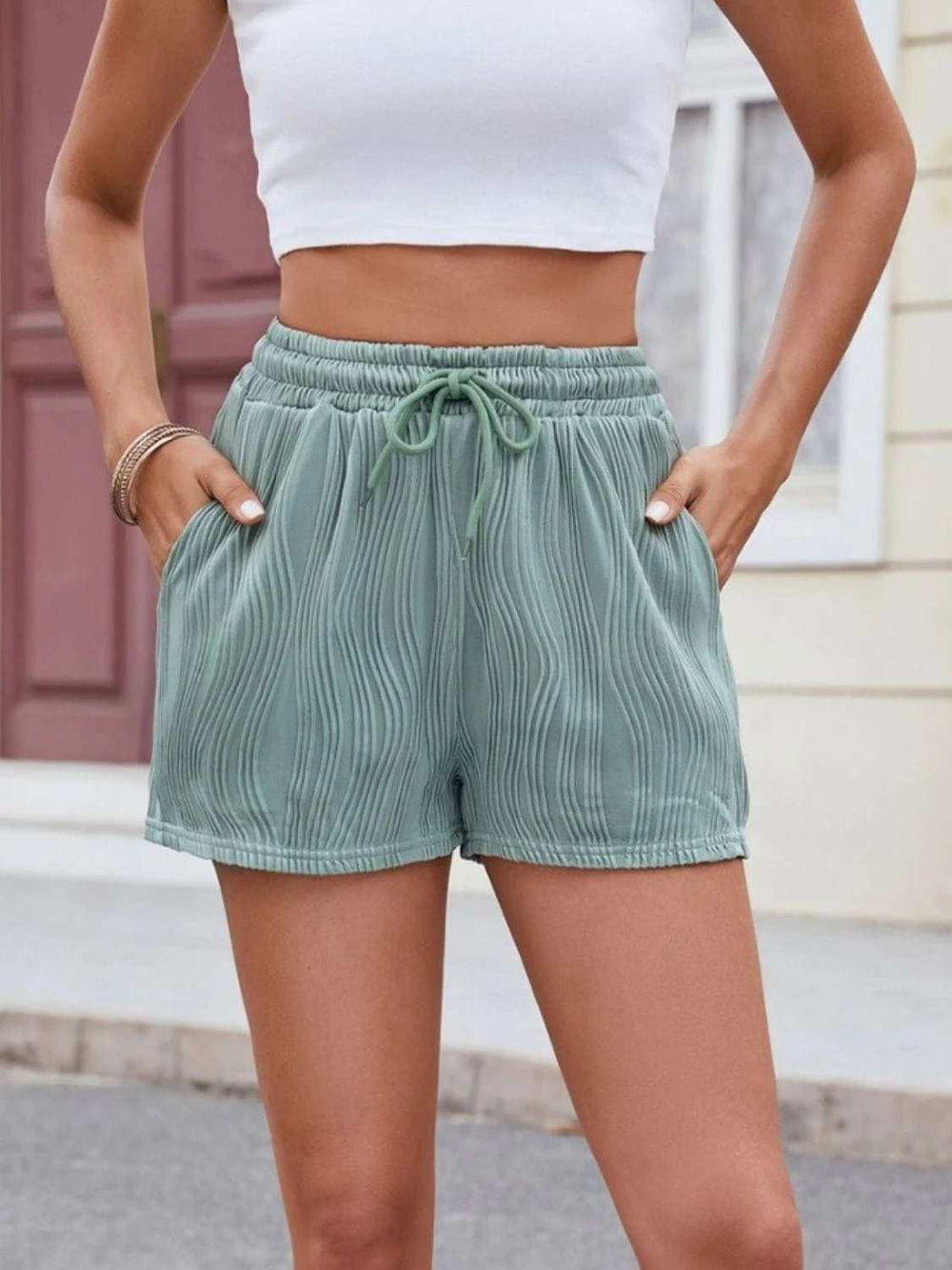 Florira Texture Drawstring Shorts - Trendsi - Flyclothing LLC