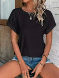 Eyelet Round Neck Short Sleeve T-Shirt - Trendsi