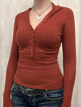 Button Front Long Sleeve Sweater - Trendsi - Flyclothing LLC