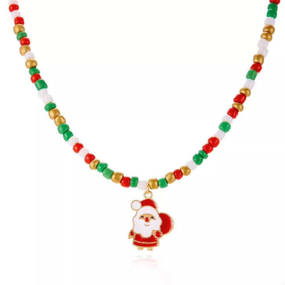 Christmas Themed Beaded Pendant Necklace - Trendsi - Flyclothing LLC