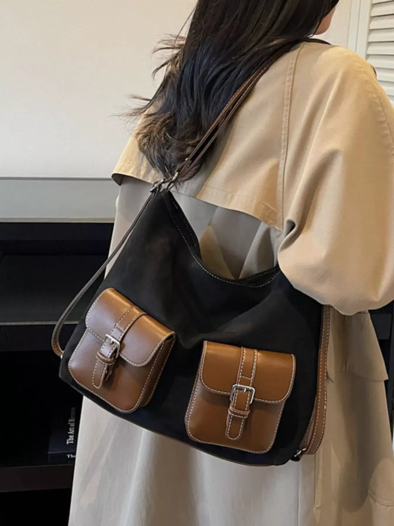Buckle Pocket Shoulder Handbag - Trendsi - Flyclothing LLC