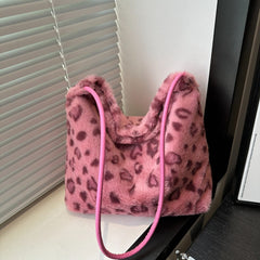 Leopard Furry Shoulder Bag - Trendsi
