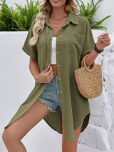 Relaxed Fit Button-Down Longline Shirt - Trendsi - Flyclothing LLC