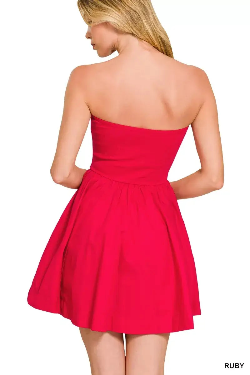 Zenana Combined Knit Tube Top Flare Mini Dress - Trendsi - Flyclothing LLC