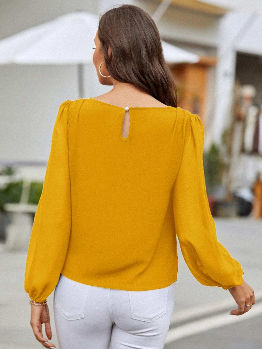 Round Neck Long Sleeve Blouse - Trendsi - Flyclothing LLC