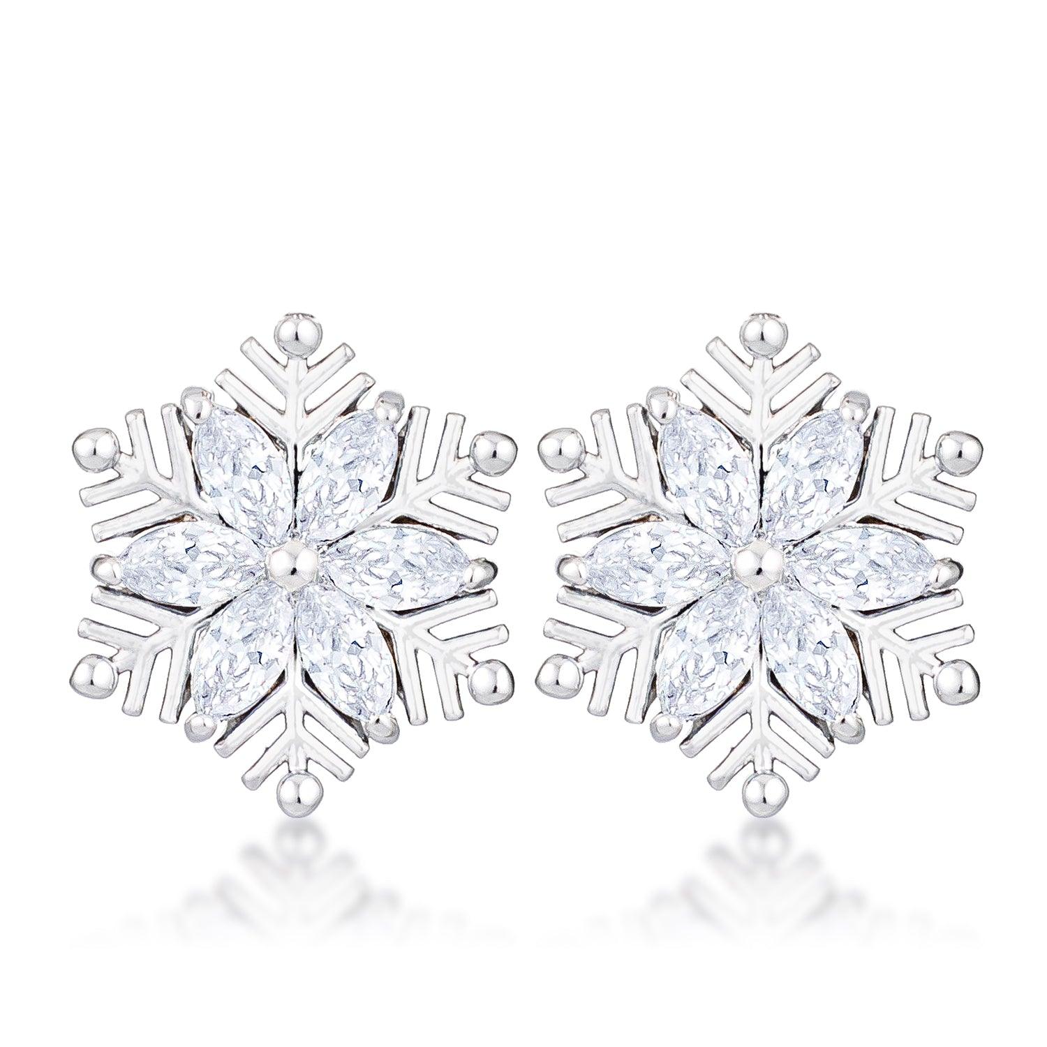 .6Ct Rhodium Plated Clear Marquise Snowflake Earrings - JGI