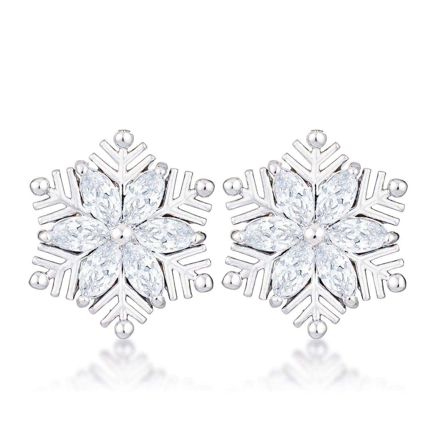 .6Ct Rhodium Plated Clear Marquise Snowflake Earrings - JGI - Flyclothing LLC