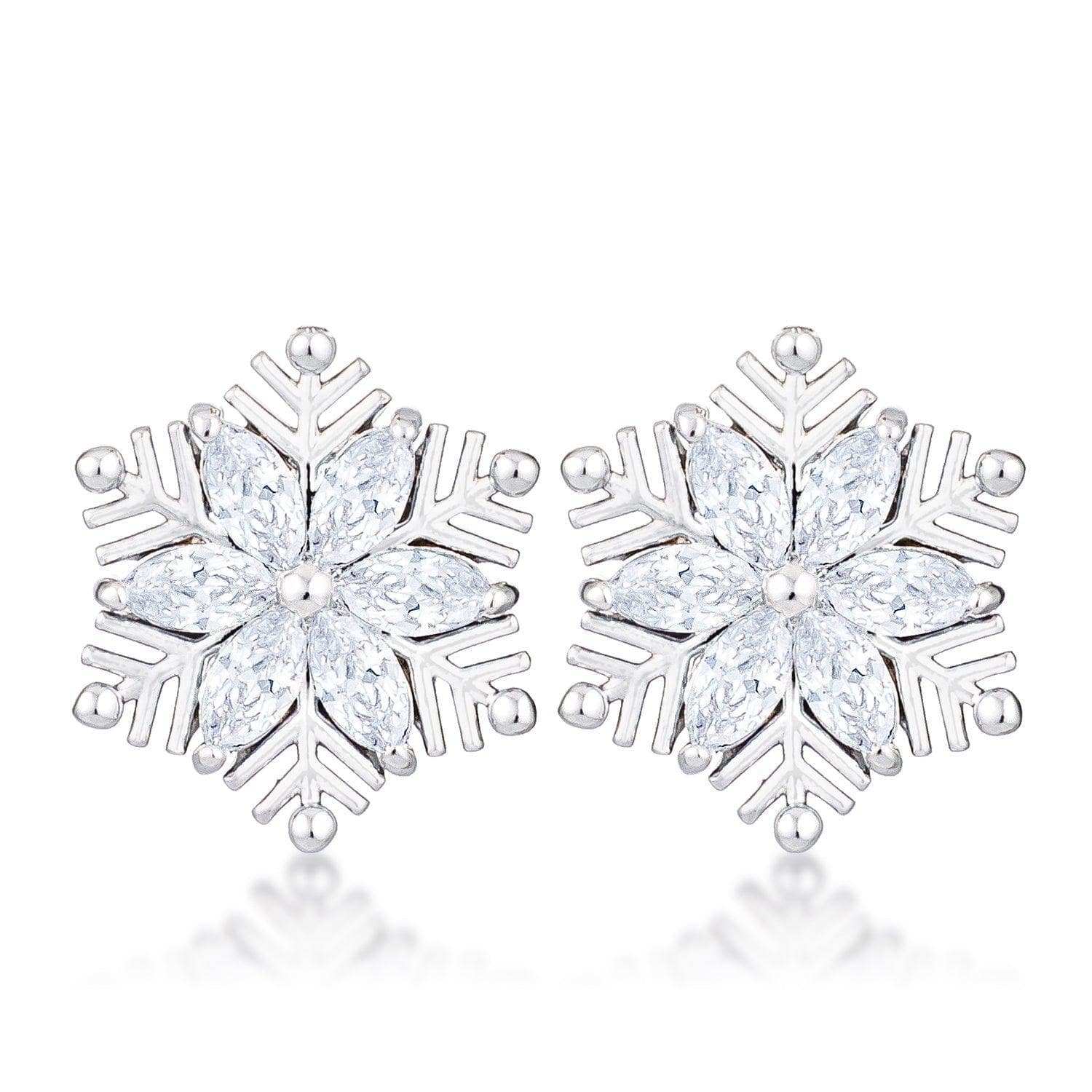 .6Ct Rhodium Plated Clear Marquise Snowflake Earrings - JGI - Flyclothing LLC