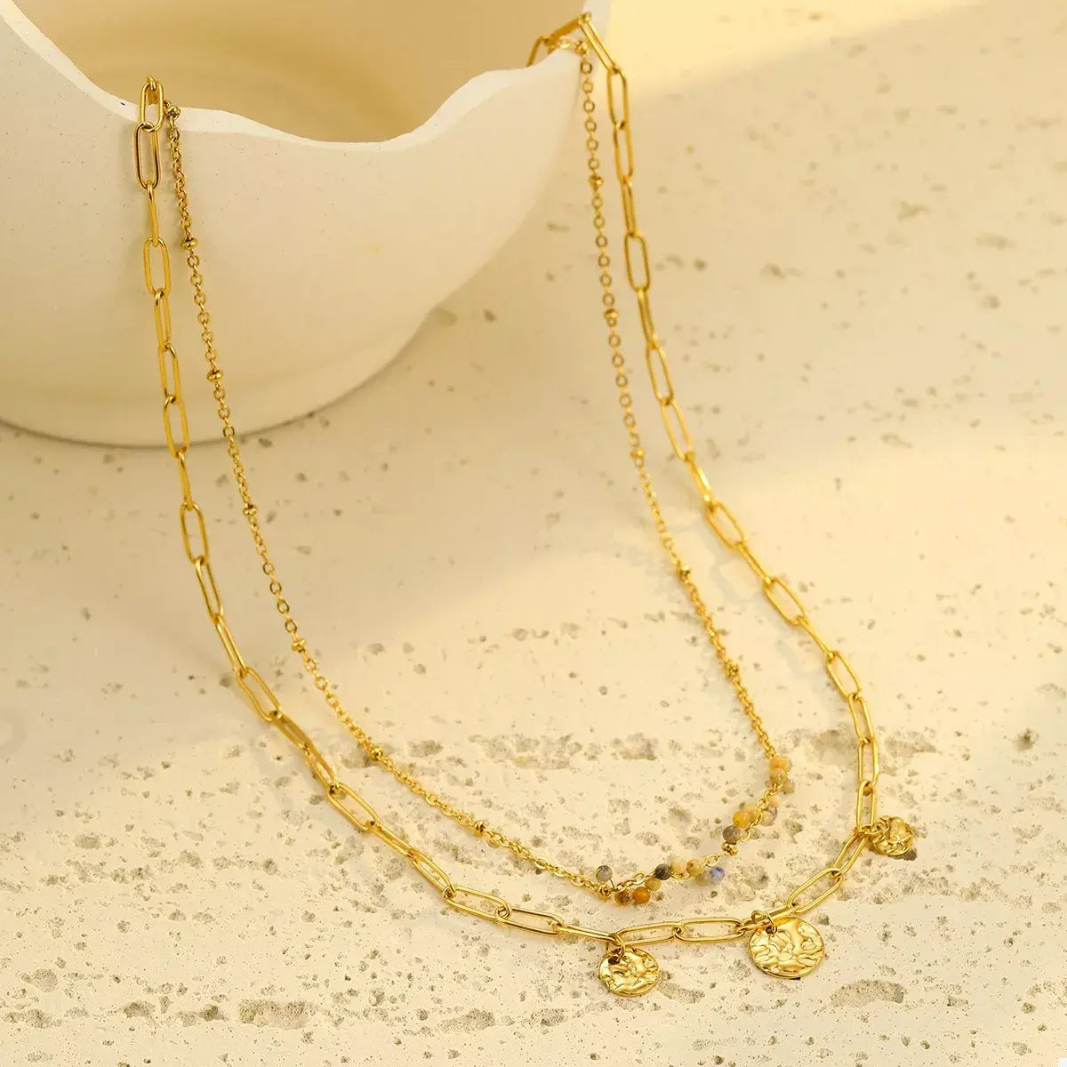 18K Gold-Plated Double-Layered Necklace - Trendsi - Flyclothing LLC