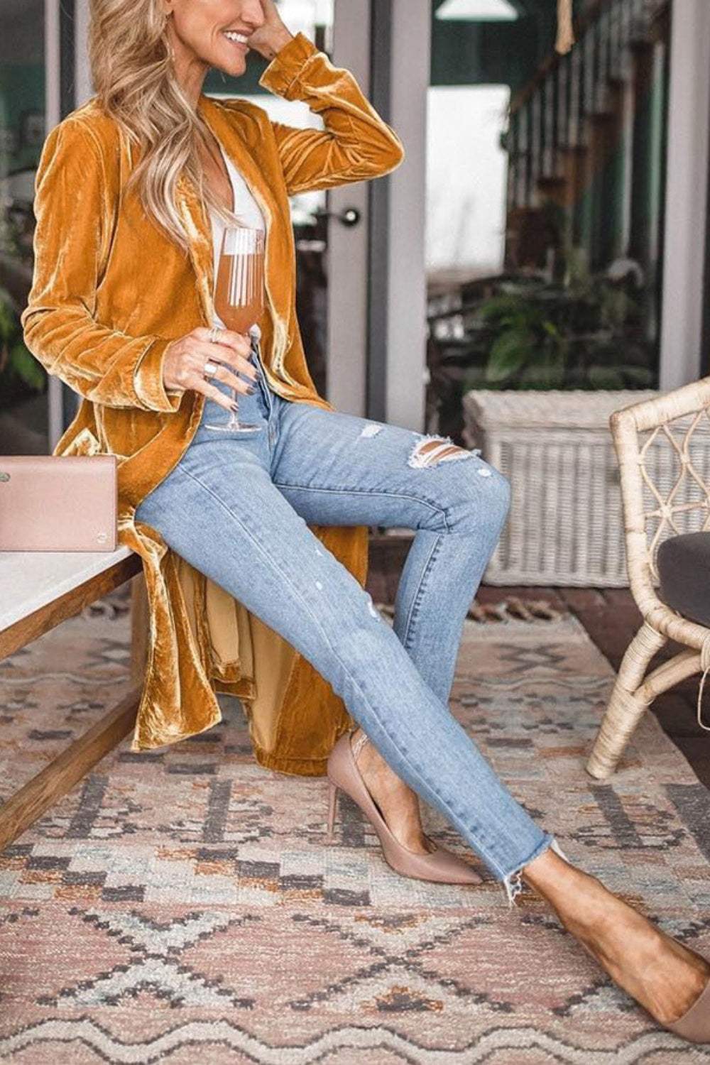 Open Front Long Sleeve Coat - Trendsi - Flyclothing LLC