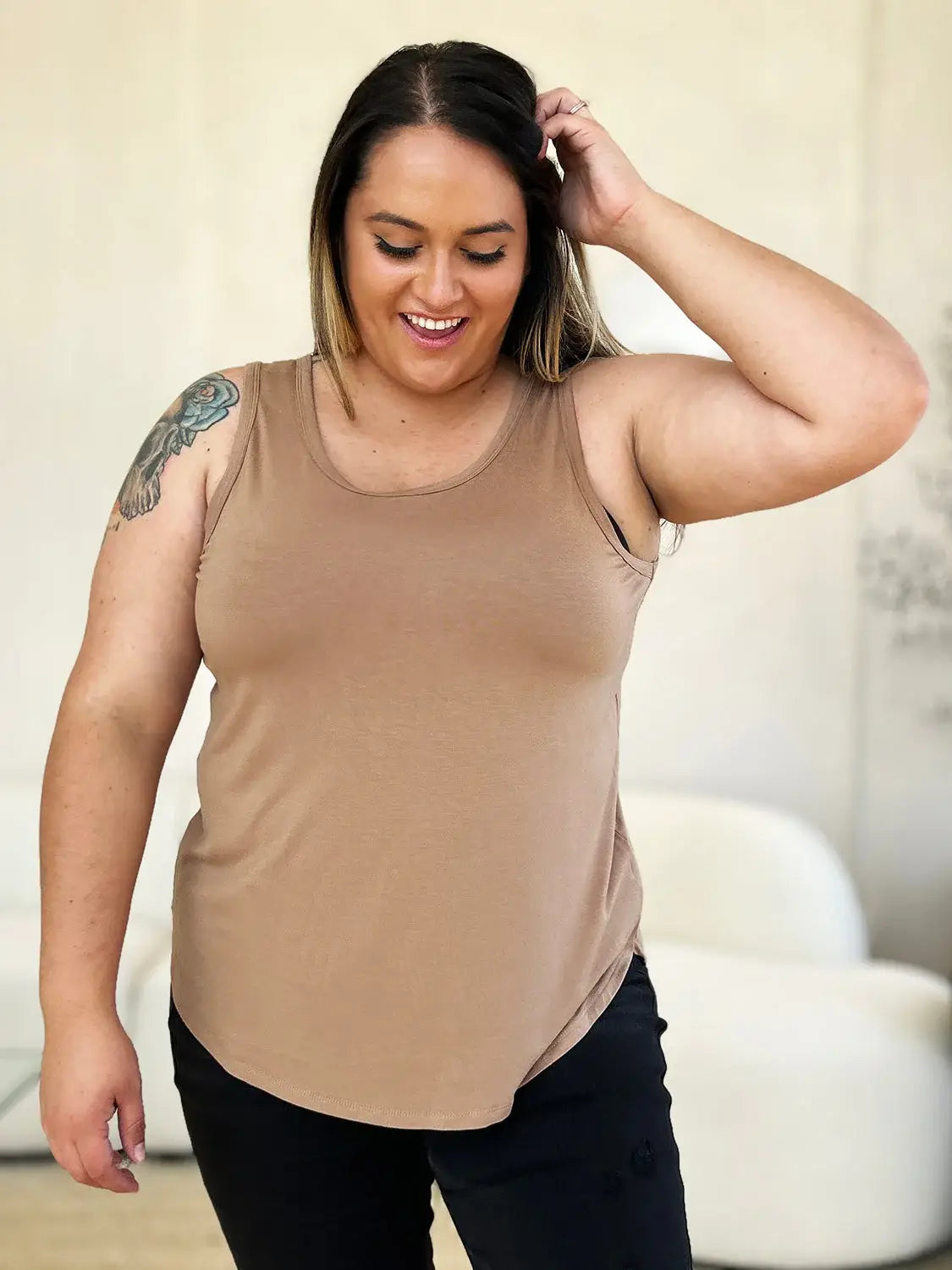 Basic Bae Full Size Round Neck Curved Hem Tank - ShopBasicbae - Flyclothing LLC