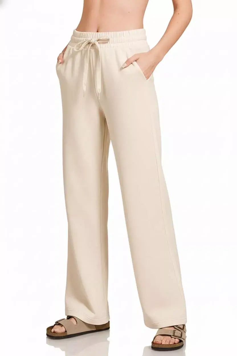 Zenana Scuba Drawstring Wide Leg Pants - Trendsi - Flyclothing LLC
