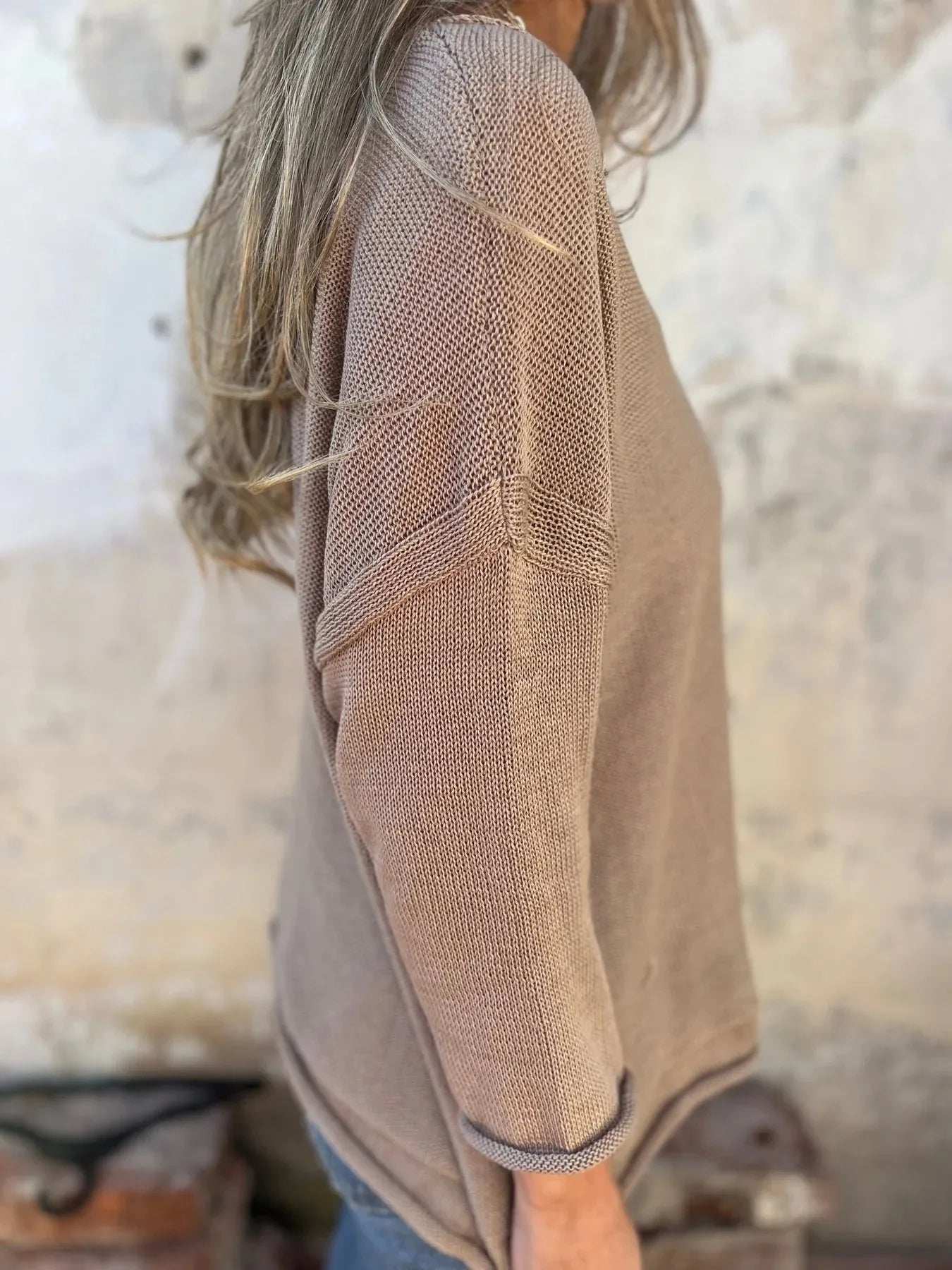 Full Size Casual V-Neck Knit Sweater Plus Size - Trendsi - Flyclothing LLC