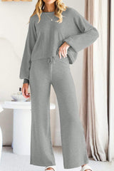 Round Neck Long Sleeve Top and Pants Set - Trendsi - Flyclothing LLC
