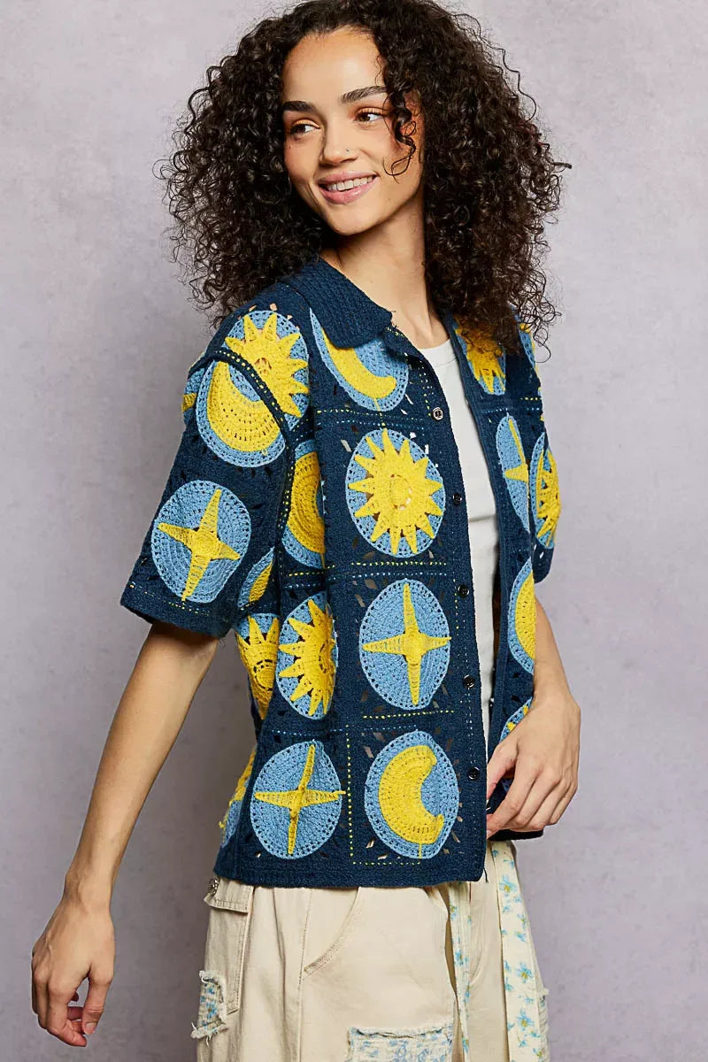 POL Openwork Short Sleeve Crochet Shirt - Trendsi - Flyclothing LLC