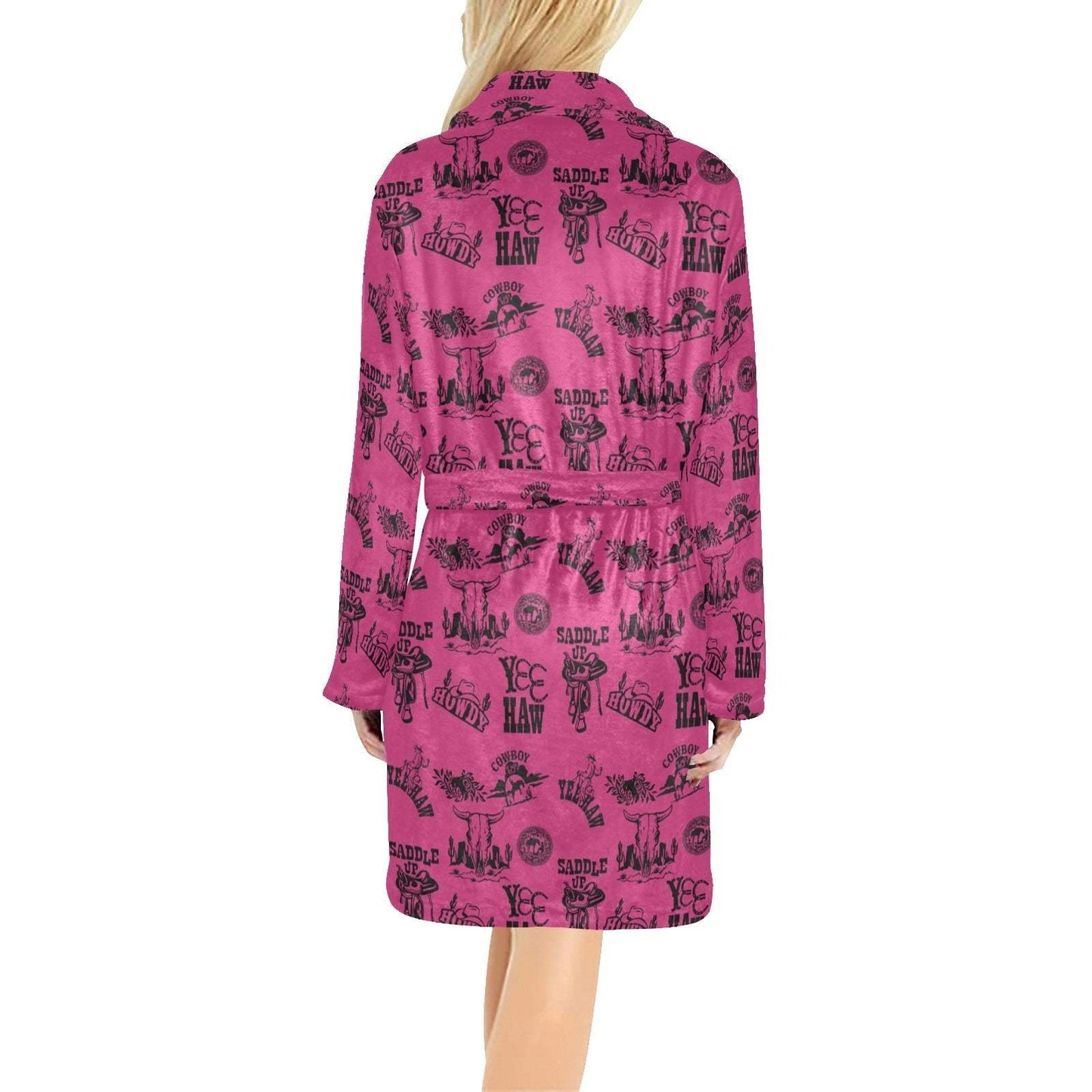 Baha Ranch Pink Cowboy Print Western Bath Robe - Baha Ranch Western Wear - Flyclothing LLC