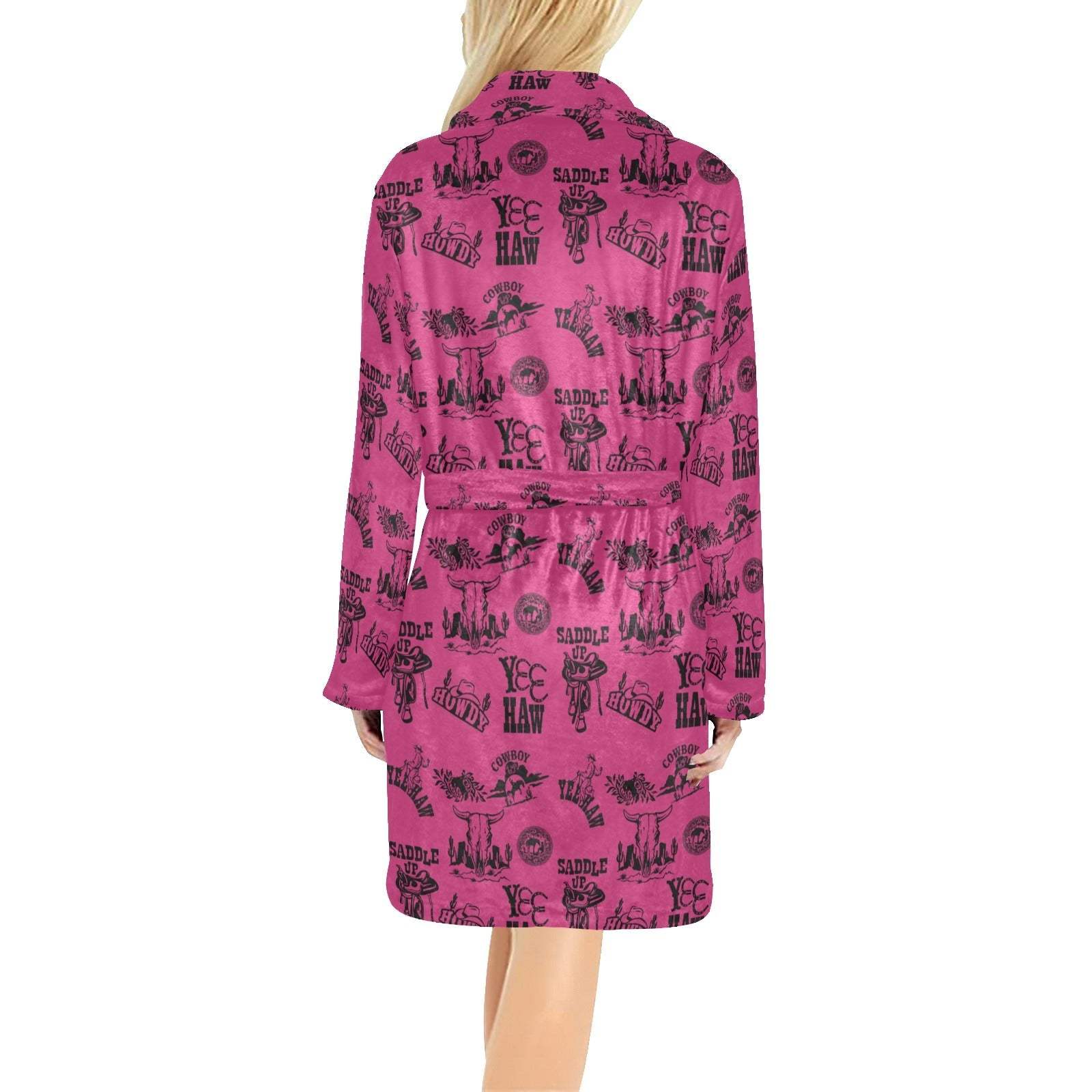Baha Ranch Pink Cowboy Print Western Bath Robe - Baha Ranch Western Wear - Flyclothing LLC