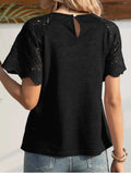 Round Neck Short Sleeve Crochet Top - Trendsi - Flyclothing LLC