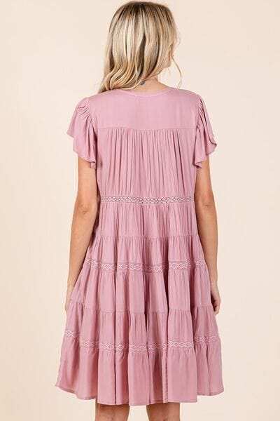 Mittoshop Lace Detail Ruffled Button Down Tiered Dress - Trendsi - Flyclothing LLC