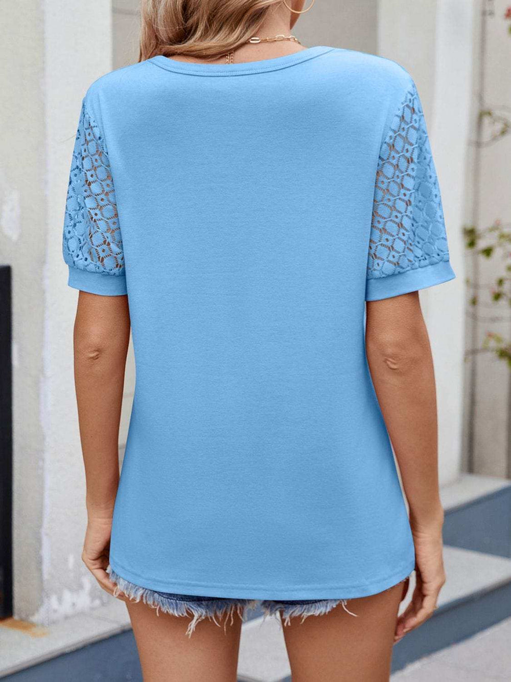 Lace Short Sleeve T-Shirt - Trendsi - Flyclothing LLC