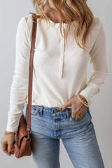 Half Button Long Sleeve Top - Trendsi - Flyclothing LLC