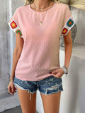 Devine Swiss Dot Round Neck Crochet Short Sleeve Top - Trendsi - Flyclothing LLC