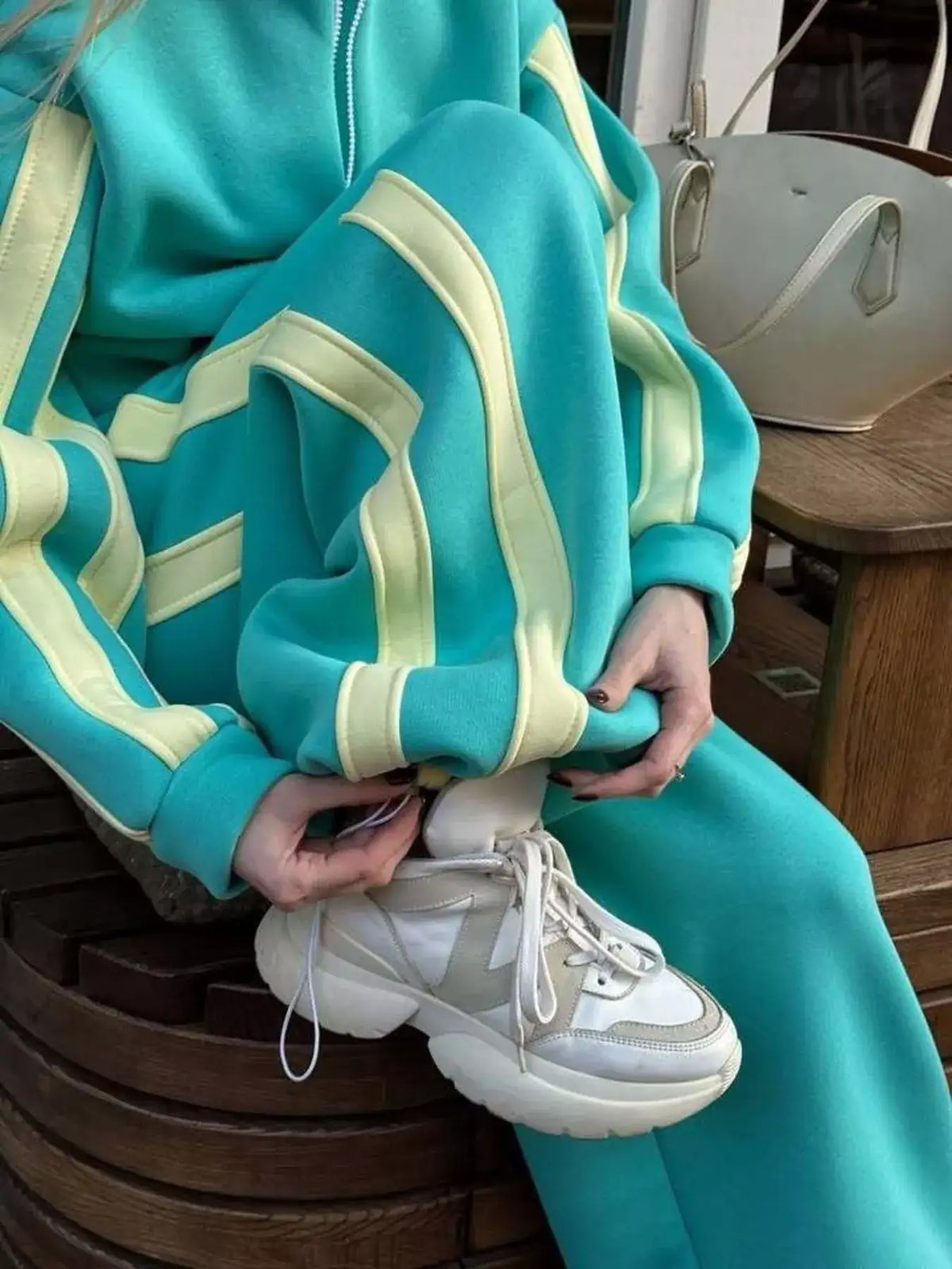 Contrast Striped Zip Up Top and Pants Set - Trendsi - Flyclothing LLC