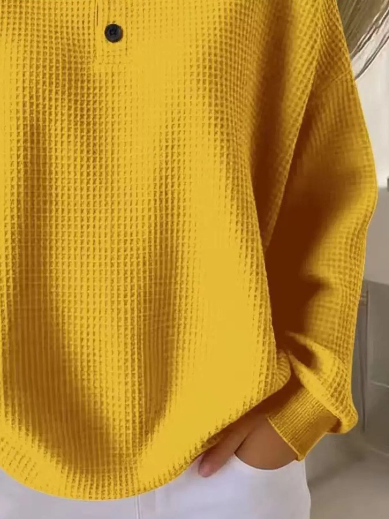 Full Size Casual Waffle Knit Button Detail Pullover Plus Size - Trendsi - Flyclothing LLC